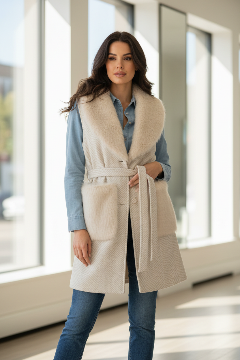 Modella con gilet cappotto