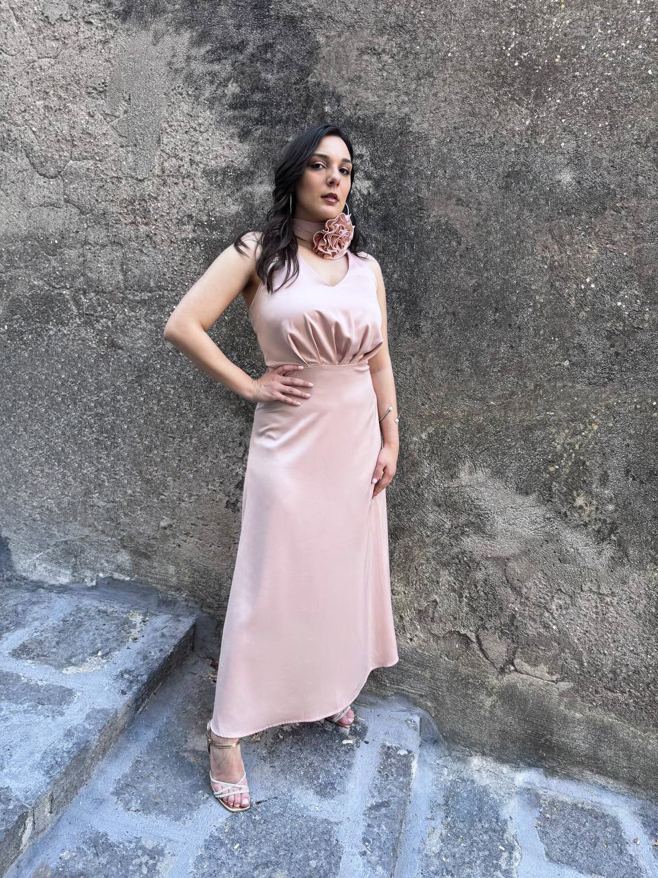 Abito Lungo  Elegante , Rosa  con scollo all'americana