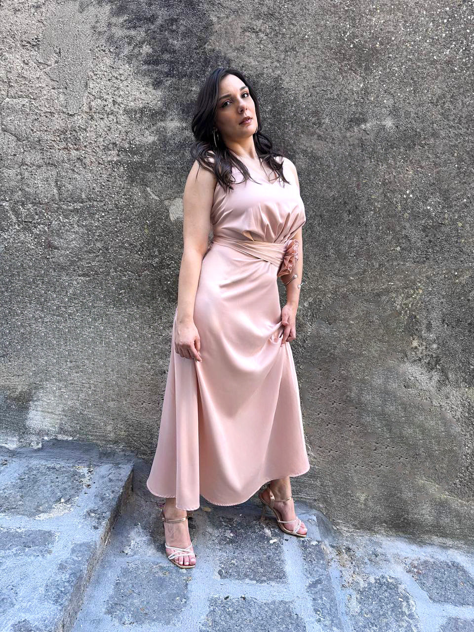 Abito Lungo  Elegante , Rosa  con scollo all'americana