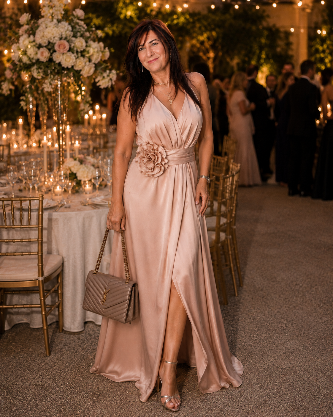 Abito Lungo  Elegante , Rosa  con scollo all'americana
