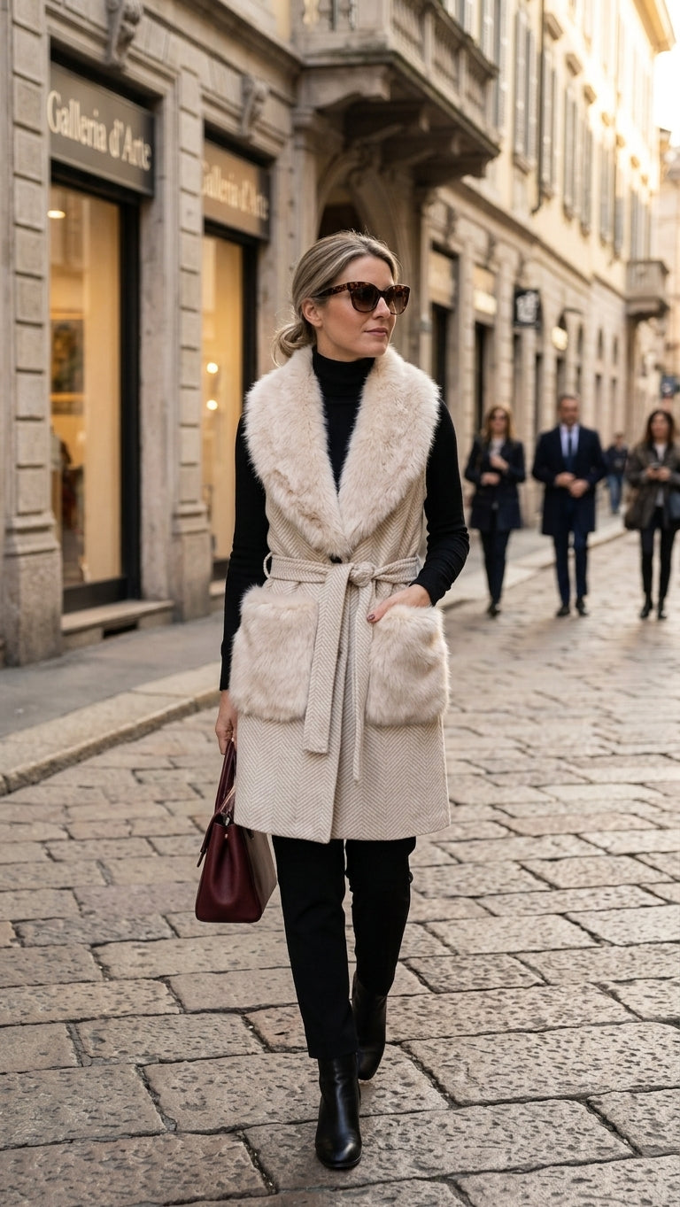 Cappotto Smanicato con eco pelliccia