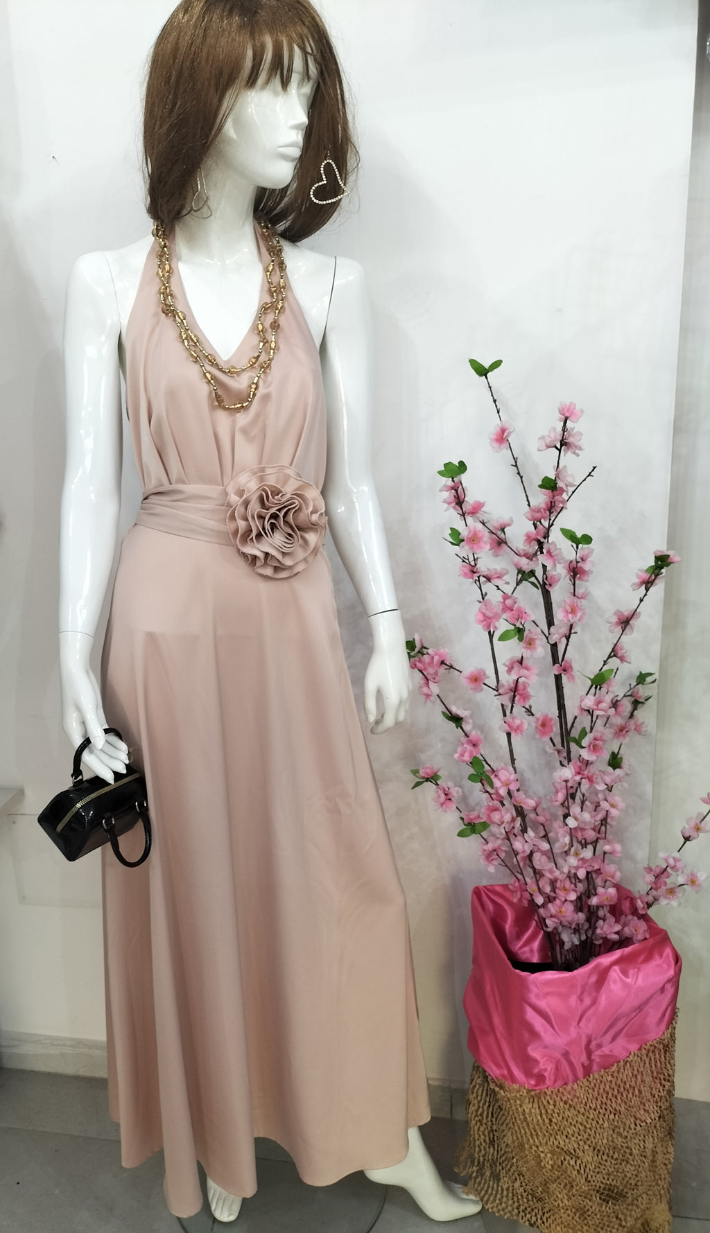 Abito Lungo  Elegante , Rosa  con scollo all'americana