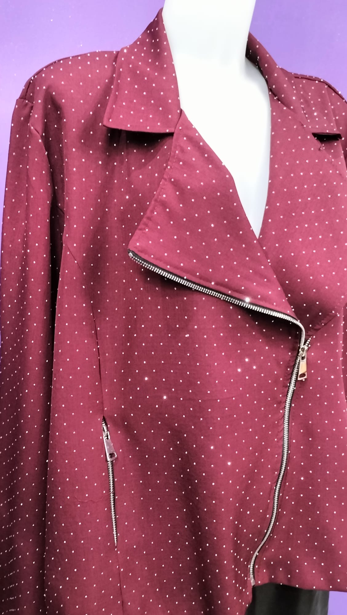 Giacchetto Bordeaux Oversize , tessuto con punti luce ,ideale anche per outfit eleganti