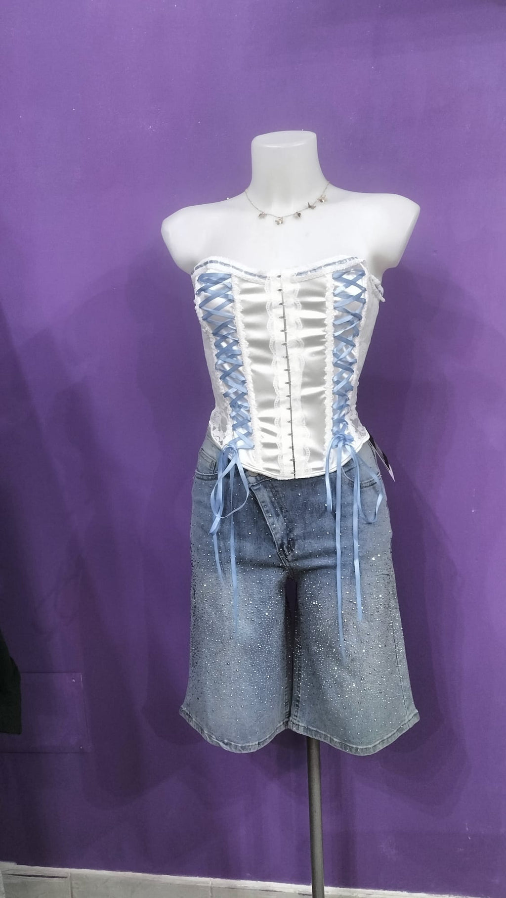 Jeans Bermuda con Brillantini