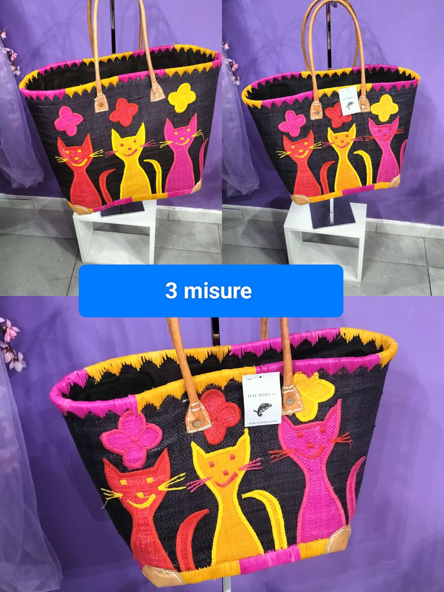 BORSA  RICAMATA "CATS" DA MARE O DA PASSEGGIO