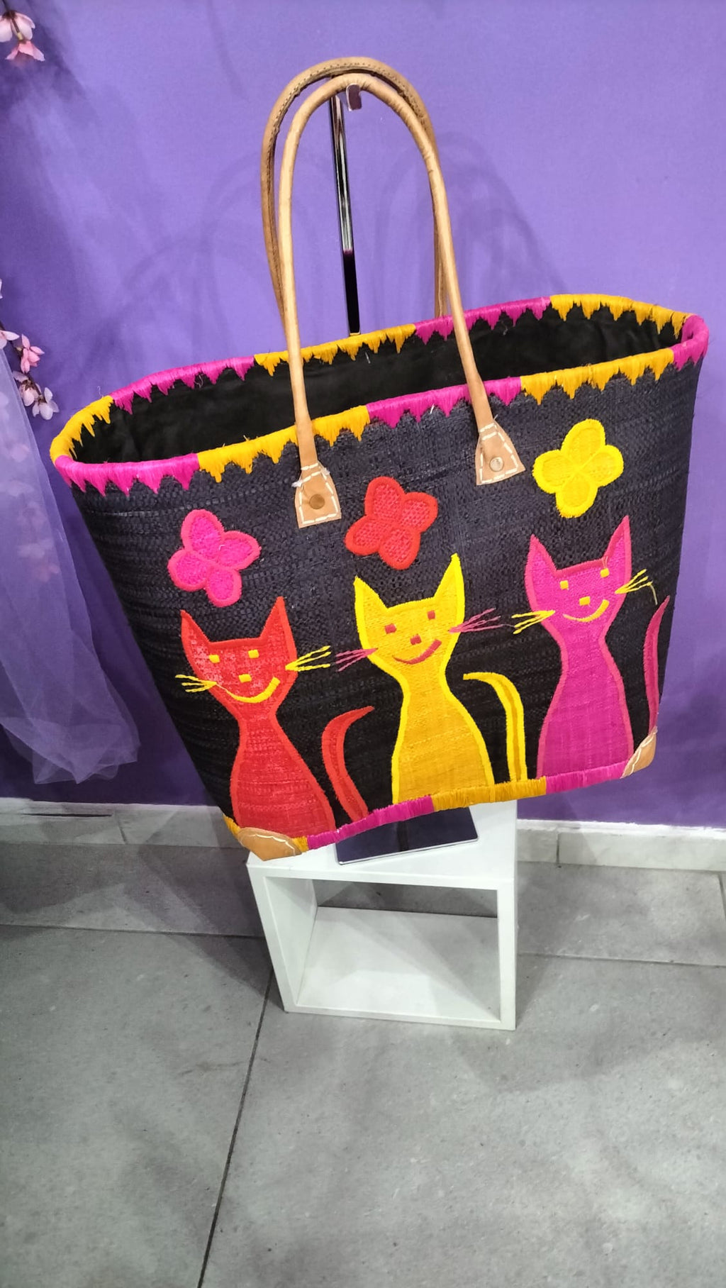 BORSA  RICAMATA "CATS" DA MARE O DA PASSEGGIO
