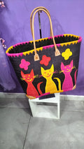 BORSA  RICAMATA "CATS" DA MARE O DA PASSEGGIO