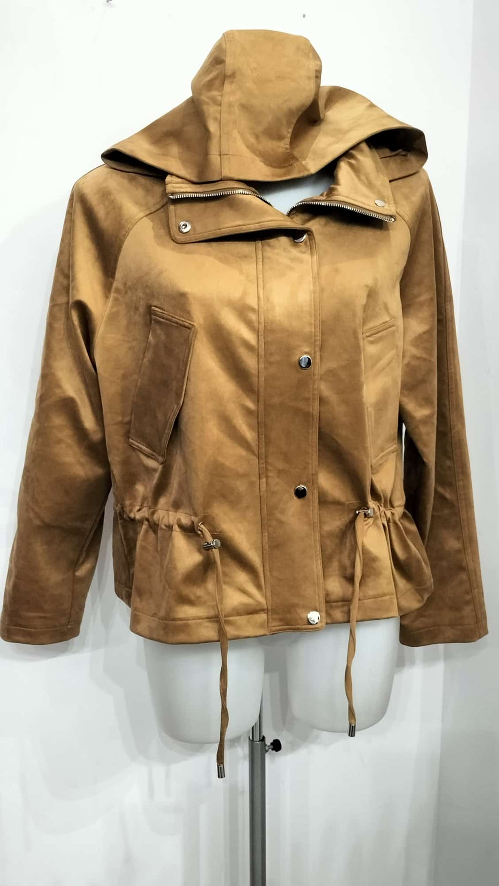 Giacca in ecopelle con cappuccio ,stile Bomber -anorak