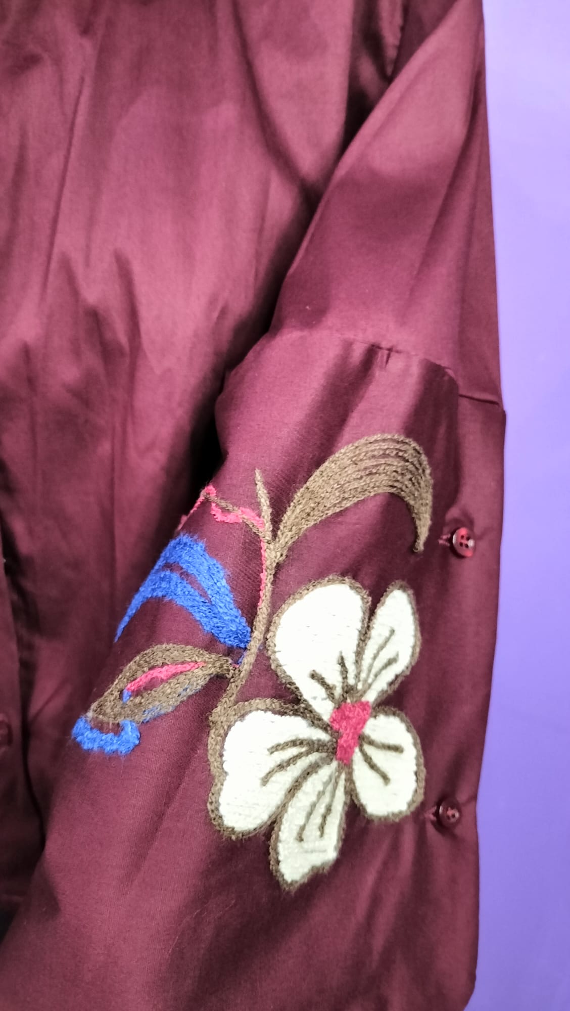 Camicia di cotone con Ricami Floreali
