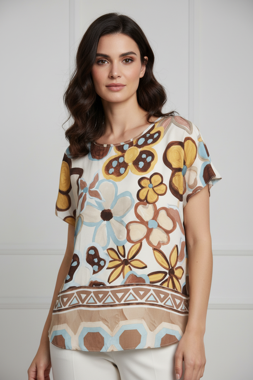 Blusa floreale con modella