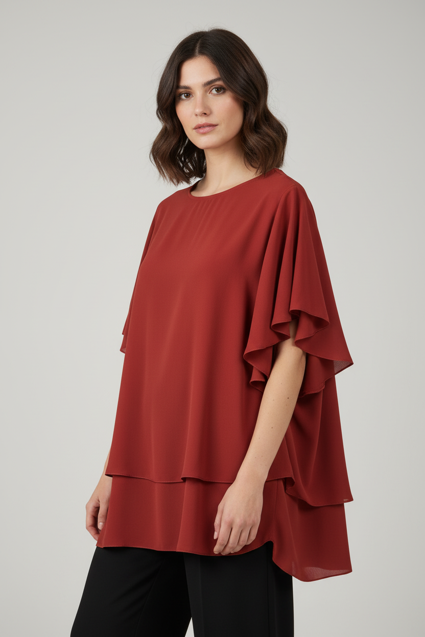 Blusa oversize rossa sfondo neutro