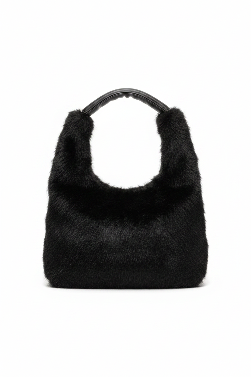 Borsa eco-fur nera studio