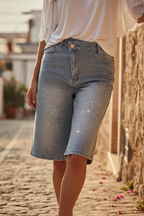 Dettaglio strass jeans bermuda
