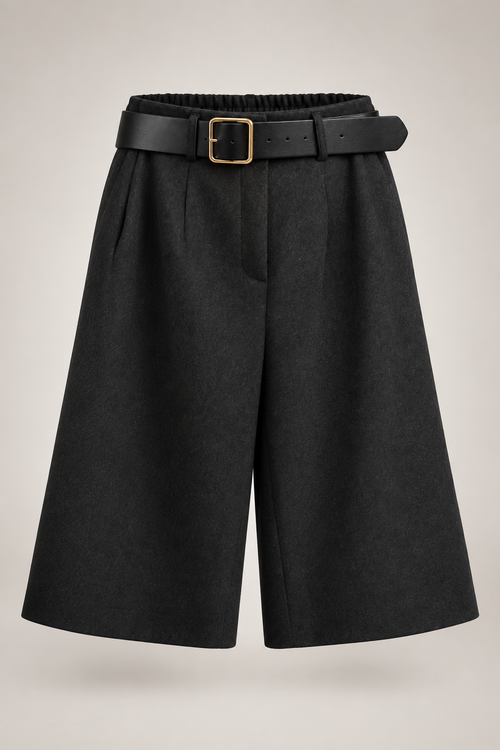 Bermuda Greta in panno nero con cintura