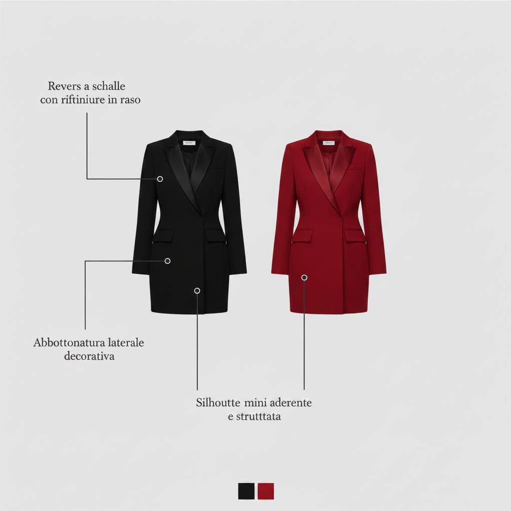 Infografica dettagli Mini Dress Elegante - Nero e Rosso