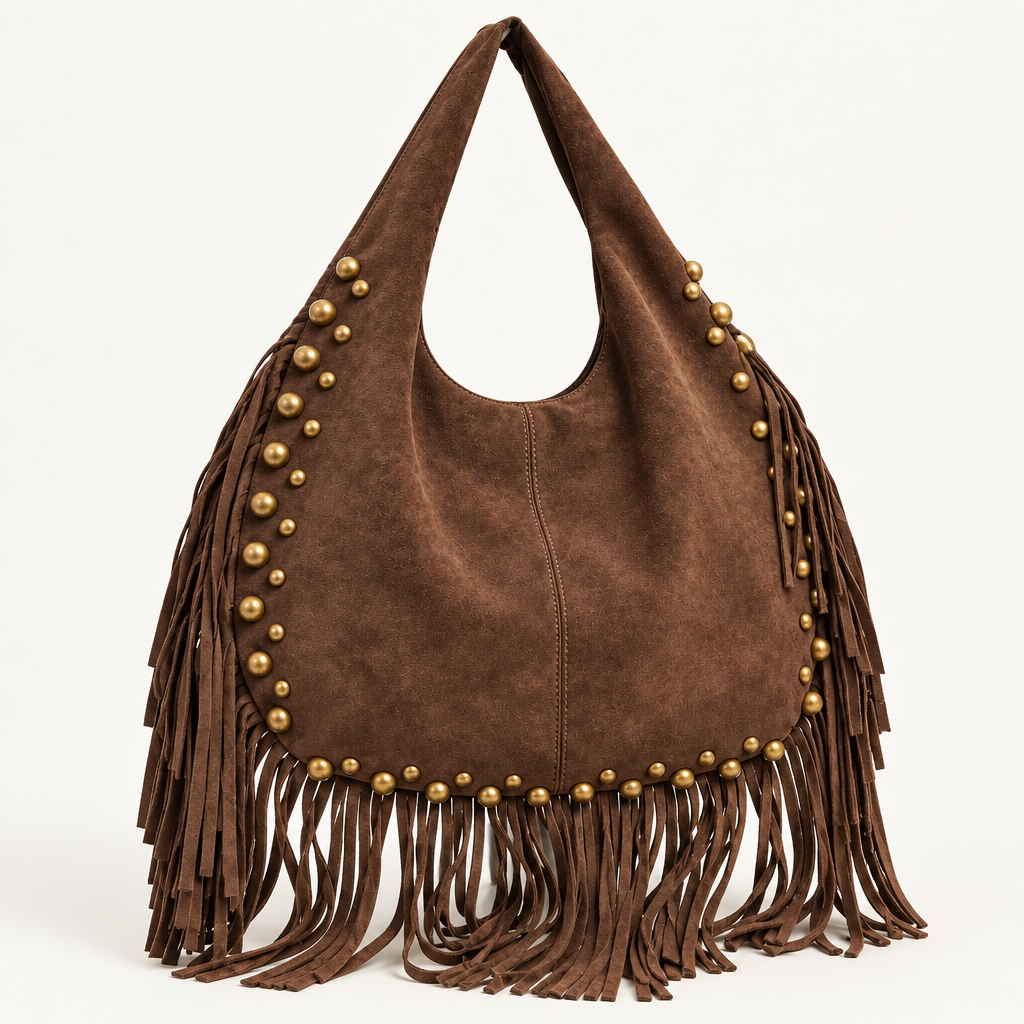 Dettaglio borchie e frange della borsa Harly