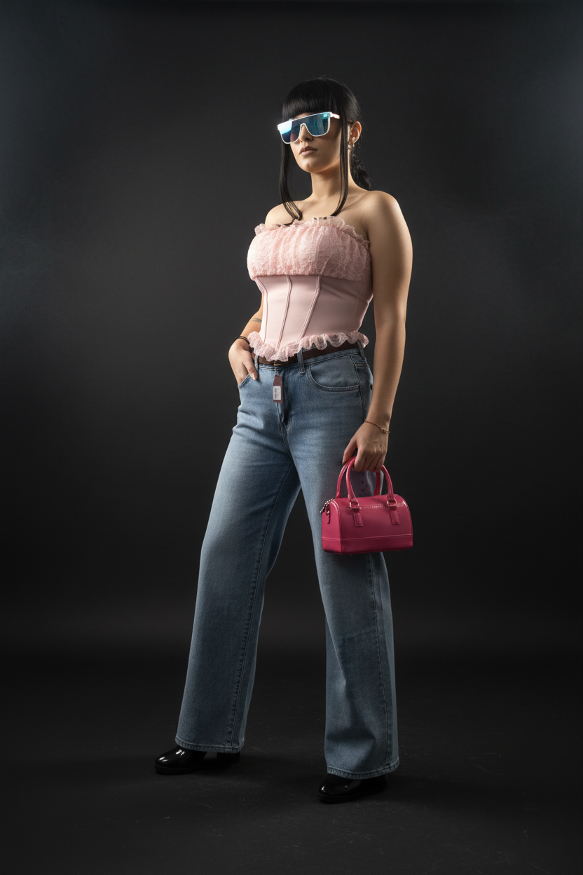 Look corsetto rosa drammatico
