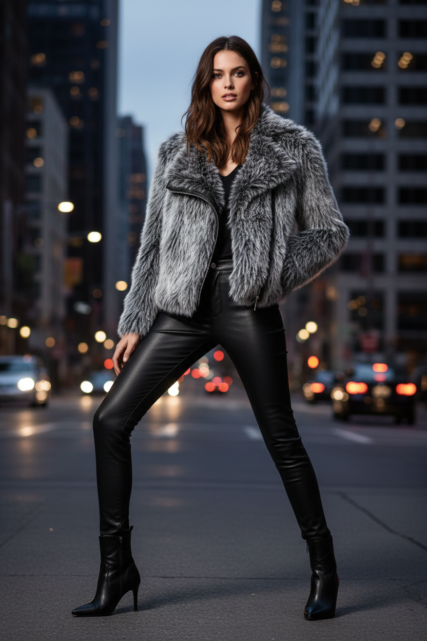 Pelliccia biker jacket indossata