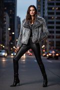 Pelliccia biker jacket indossata