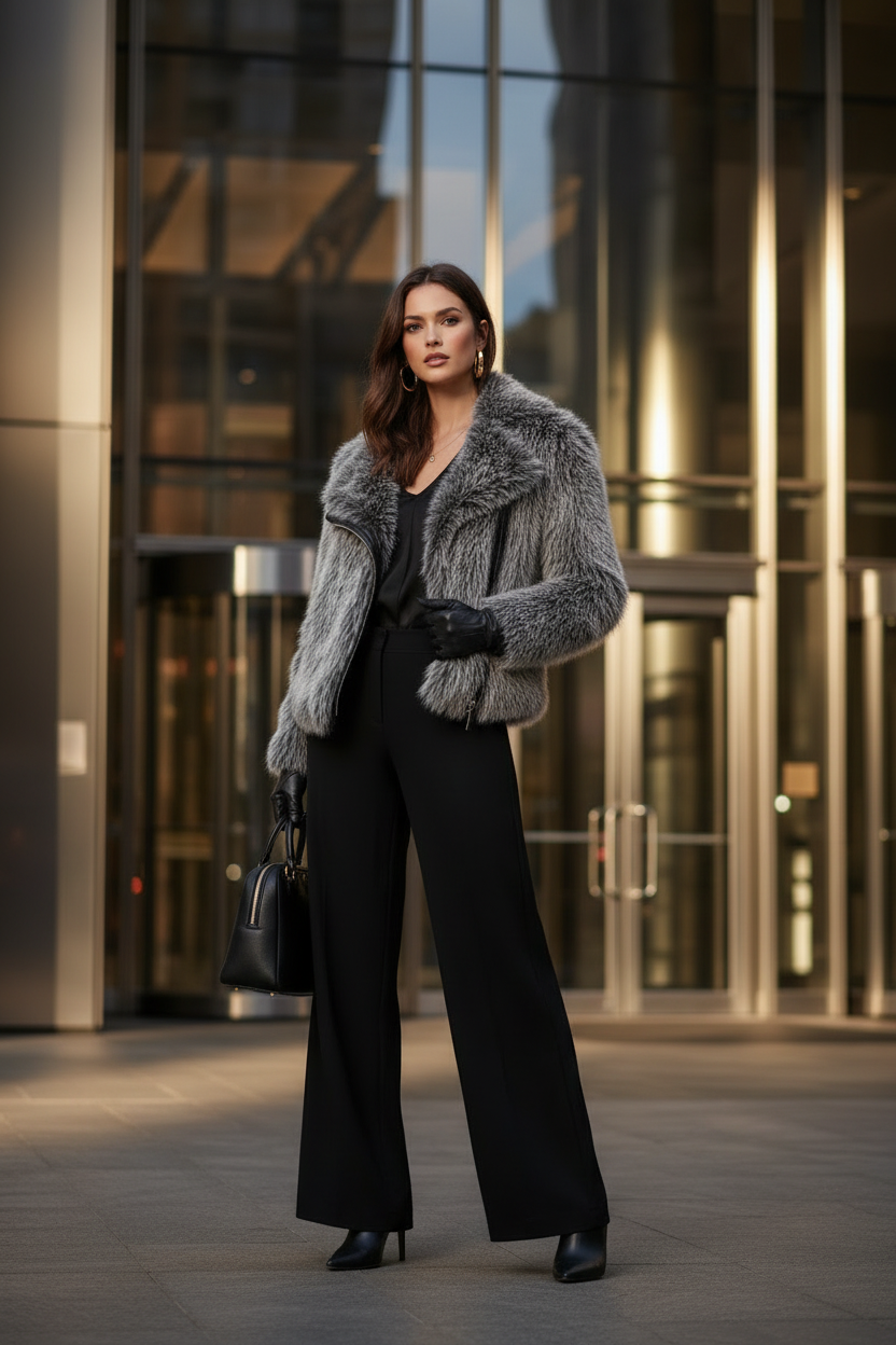 Pelliccia look ufficio con accessori