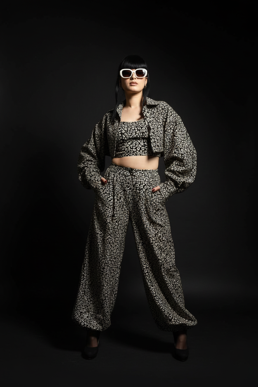 Set animalier giacca bolero crop