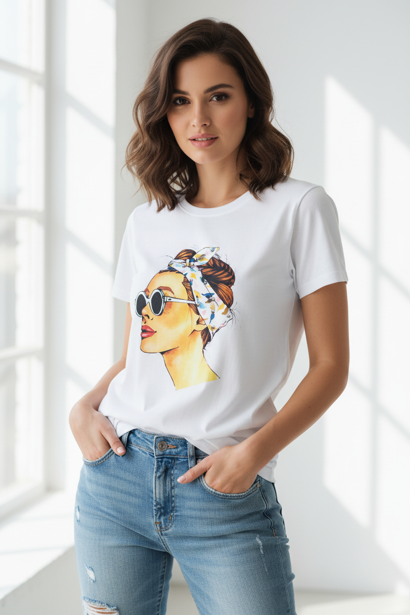 T-shirt pop-art modella