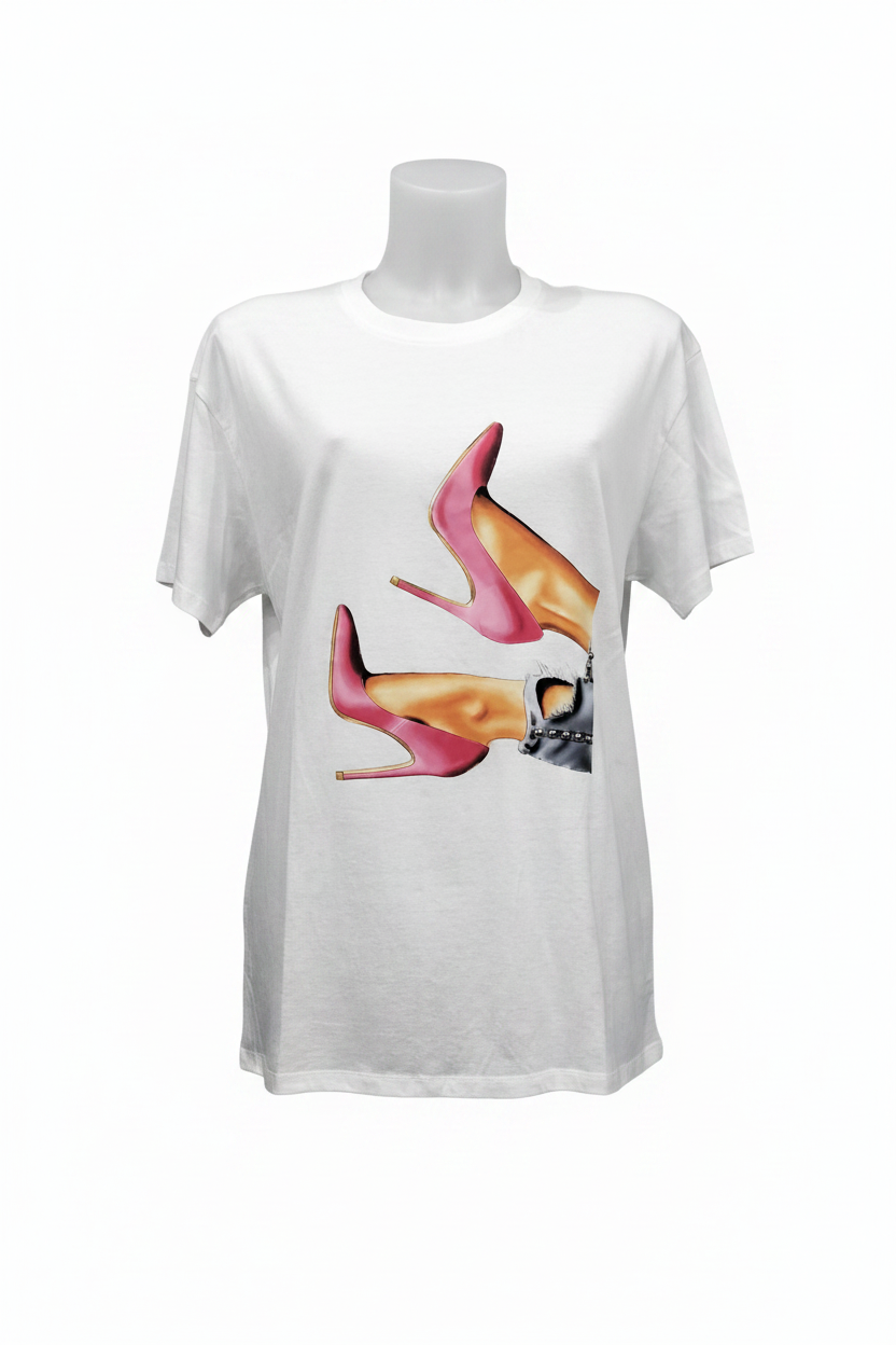 T-shirt tacchi rosa manichino