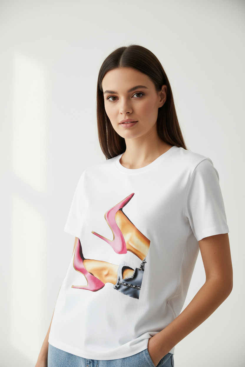 T-shirt tacchi rosa modella