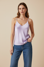 Top lilla con jeans - orlo singolo